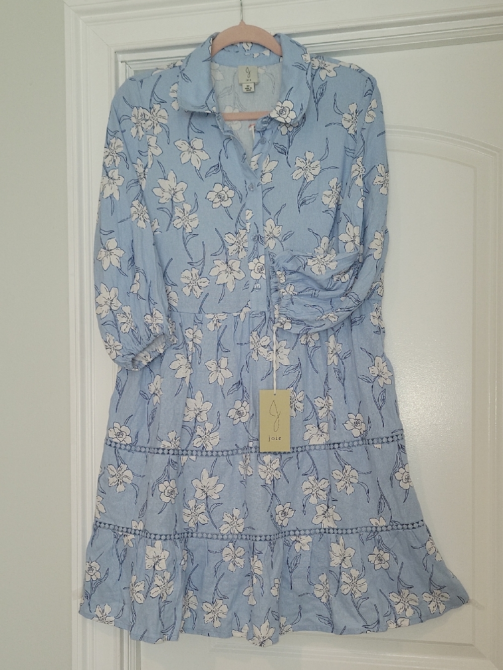 Joie Powder Blue Floral Tiered Midi Dress